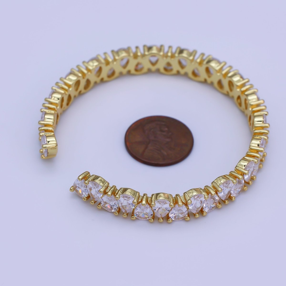 24K Gold Filled Clear CZ Teardrop Reverse Cuff Bracelet | WA - 3139 - DLUXCA
