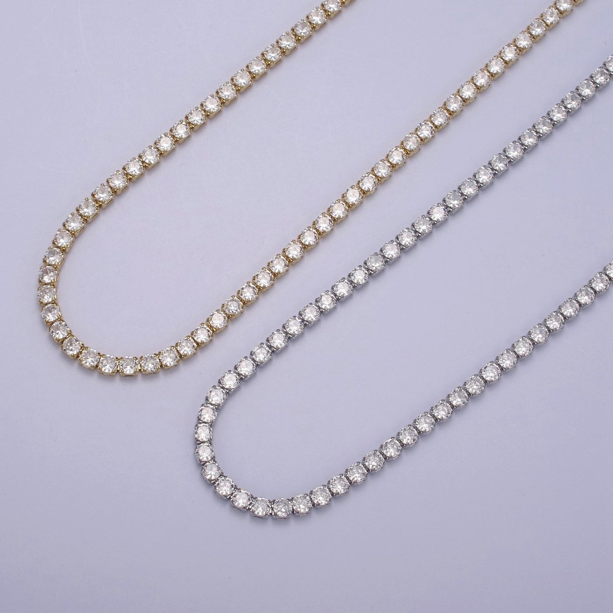 24K Gold Filled Clear CZ Tennis 18 Inch Layering Chain Necklace in Gold & Silver | WA-680 WA-681 Clearance Pricing