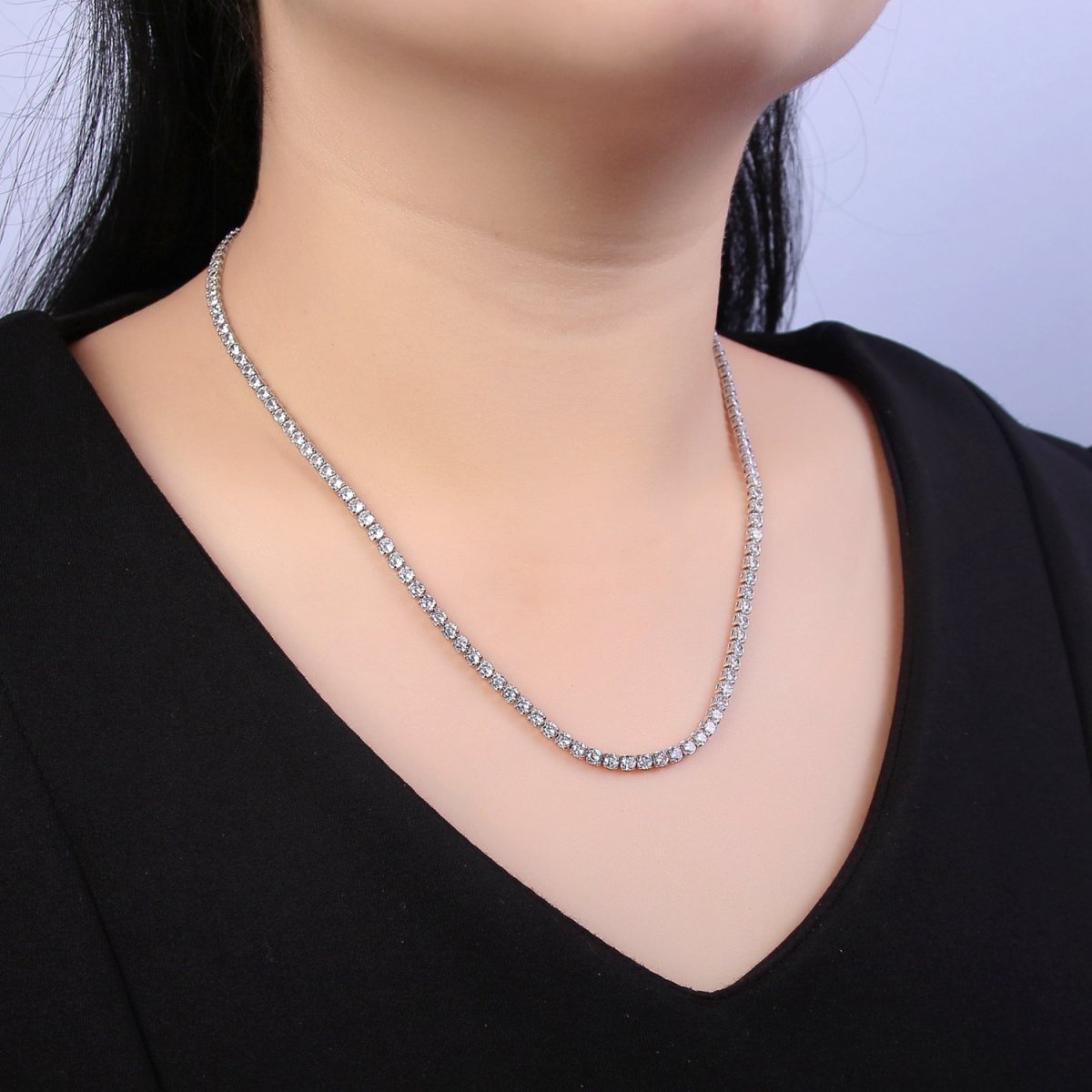 24K Gold Filled Clear CZ Tennis 18 Inch Layering Chain Necklace in Gold & Silver | WA-680 WA-681 Clearance Pricing