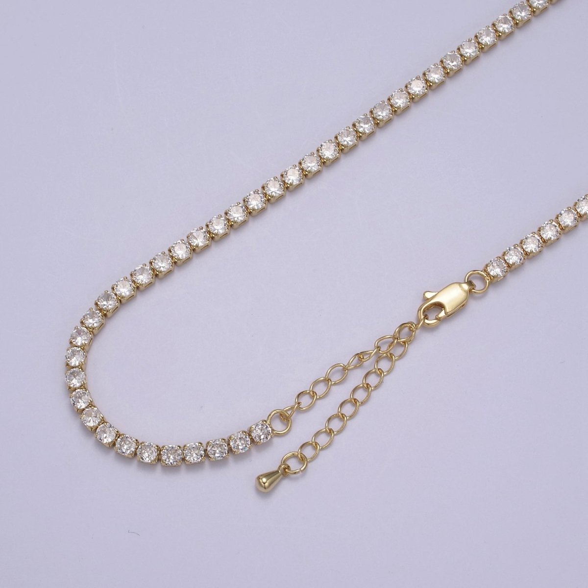 24K Gold Filled Clear CZ Tennis 18 Inch Layering Chain Necklace in Gold & Silver | WA-680 WA-681 Clearance Pricing