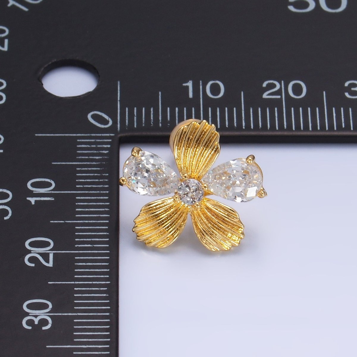24K Gold Filled Clear CZ Textured Flower Stud Earrings in Gold & Silver | AB722 AB723