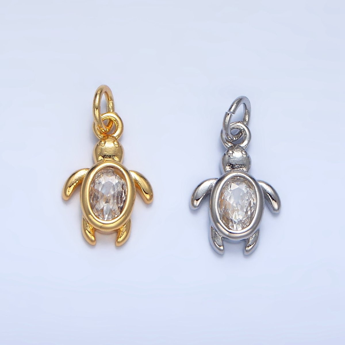24K Gold Filled Clear CZ Turtle Tortoise Mini Charm in Gold & Silver | X857