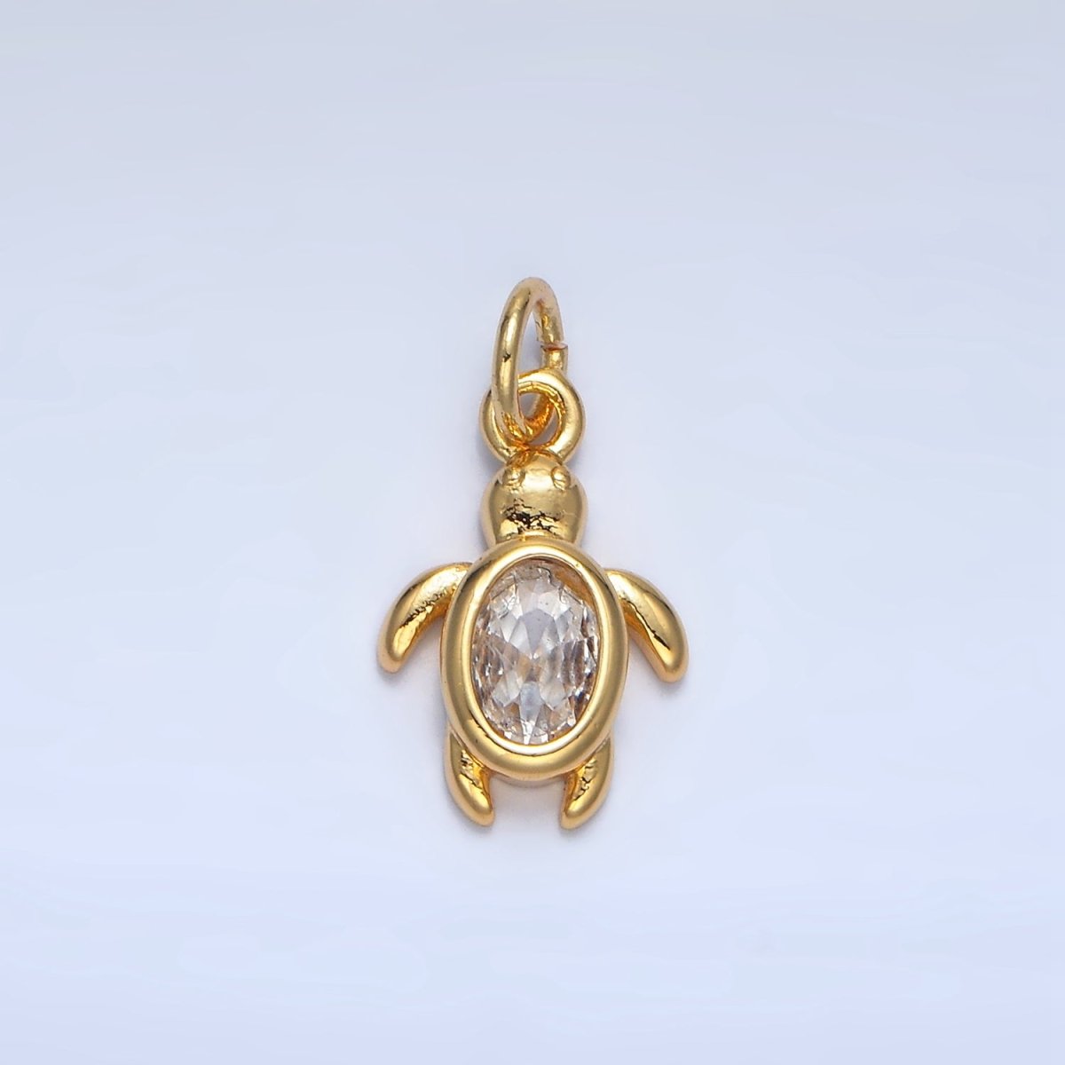 24K Gold Filled Clear CZ Turtle Tortoise Mini Charm in Gold & Silver | X857