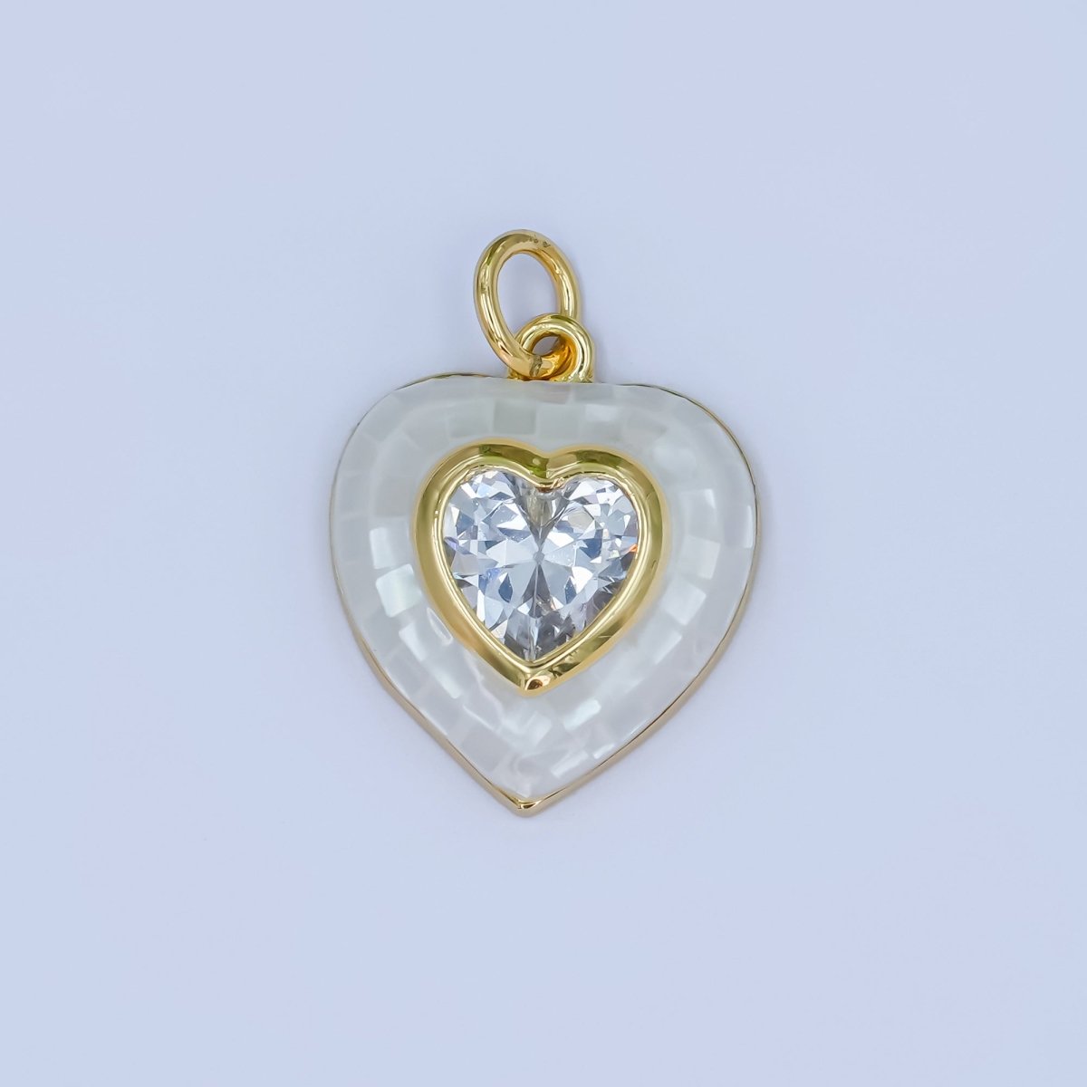24K Gold Filled Clear CZ White Shell Heart Charm | M321 - DLUXCA