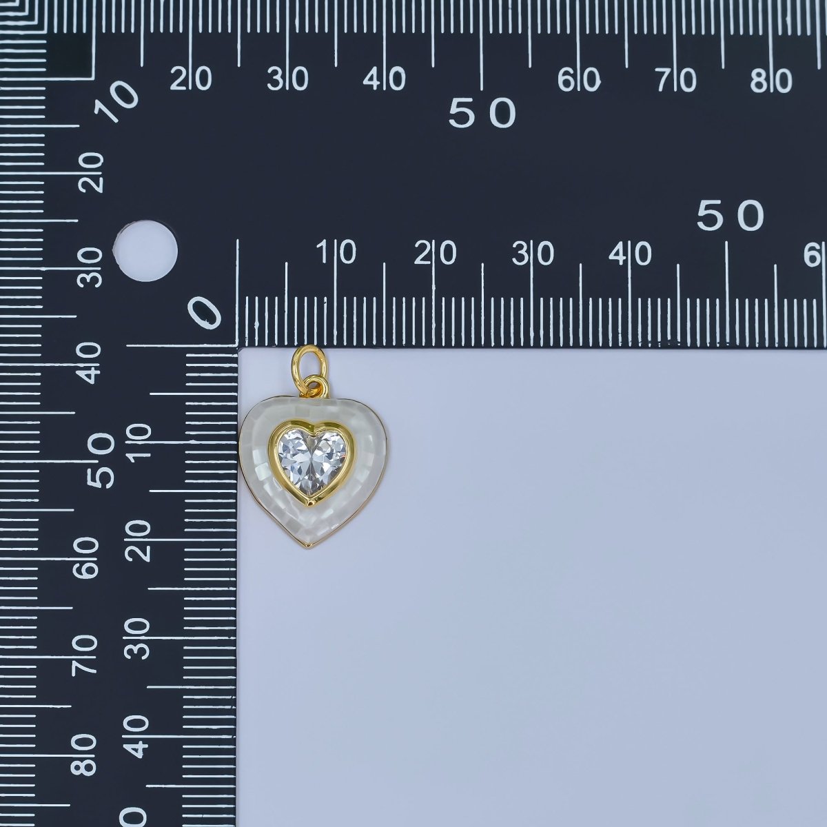 24K Gold Filled Clear CZ White Shell Heart Charm | M321 - DLUXCA
