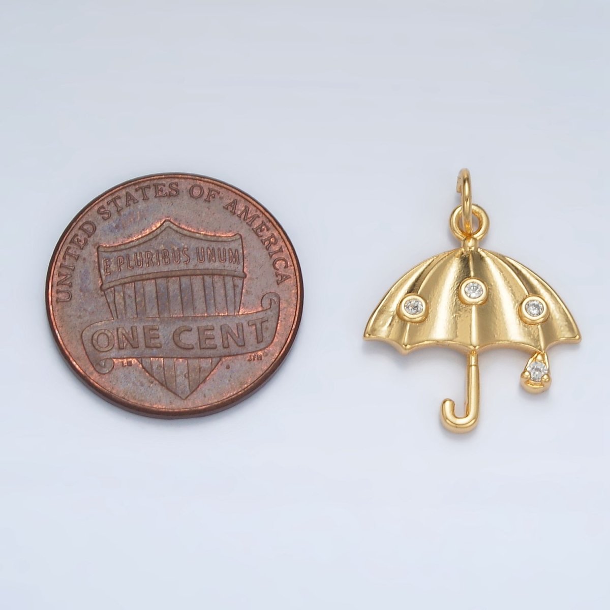 24K Gold Filled Clear Dotted CZ Rain Umbrella Weather Charm | E041 - DLUXCA