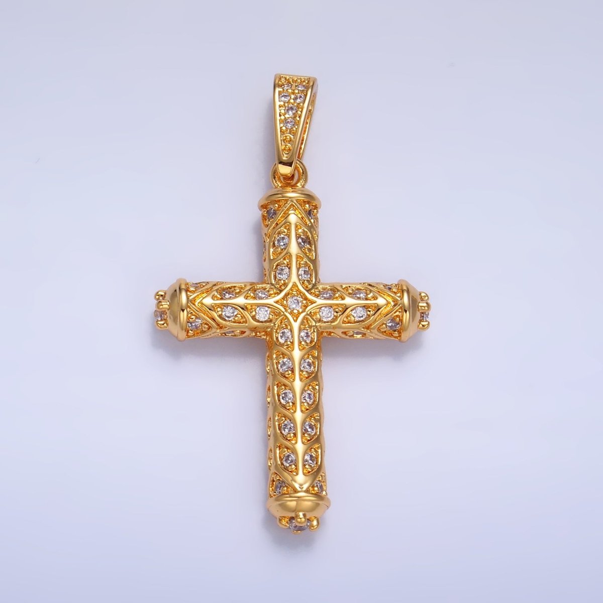 24K Gold Filled Clear, Green CZ Artisan Religious Cross Pendant in Gold & Silver | AA1077 AA1078