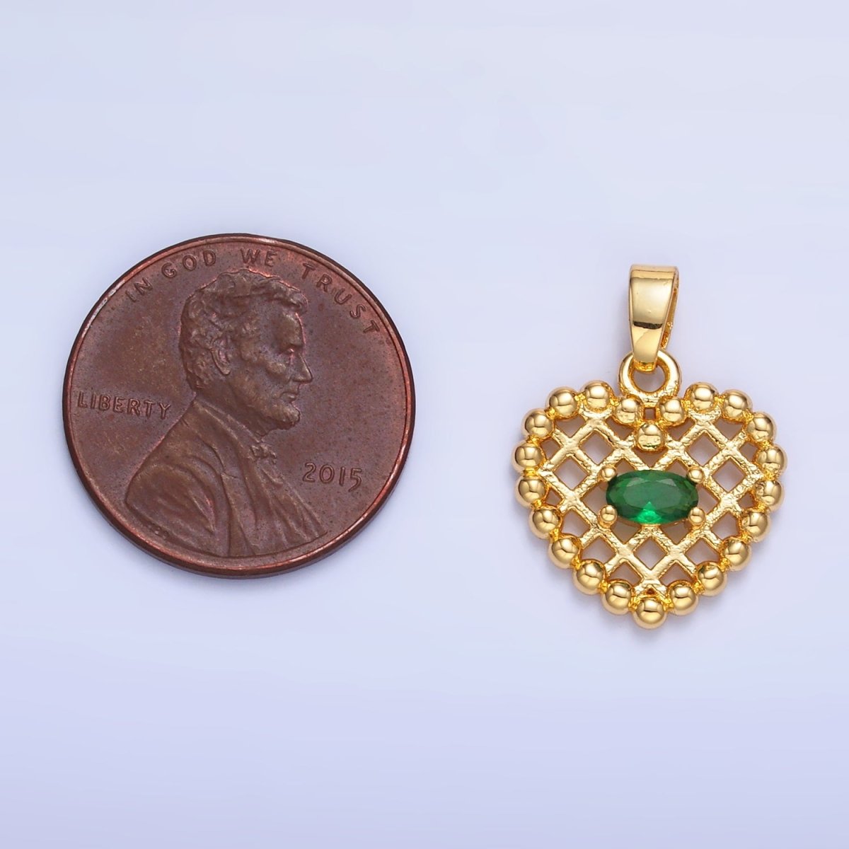 24K Gold Filled Clear, Green CZ Beaded Ball Heart Pendant in Gold & Silver | AA1431 AA1432