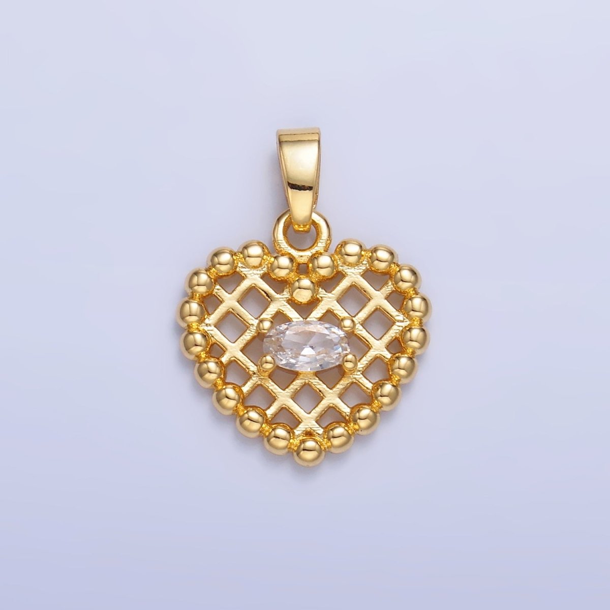 24K Gold Filled Clear, Green CZ Beaded Ball Heart Pendant in Gold & Silver | AA1431 AA1432
