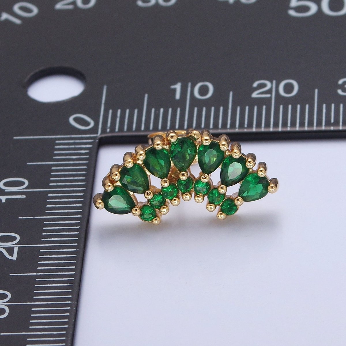 24K Gold Filled Clear, Green, Pink, Purple Teardrop CZ Fan Lined Stud Earrings | T-425~ T-427