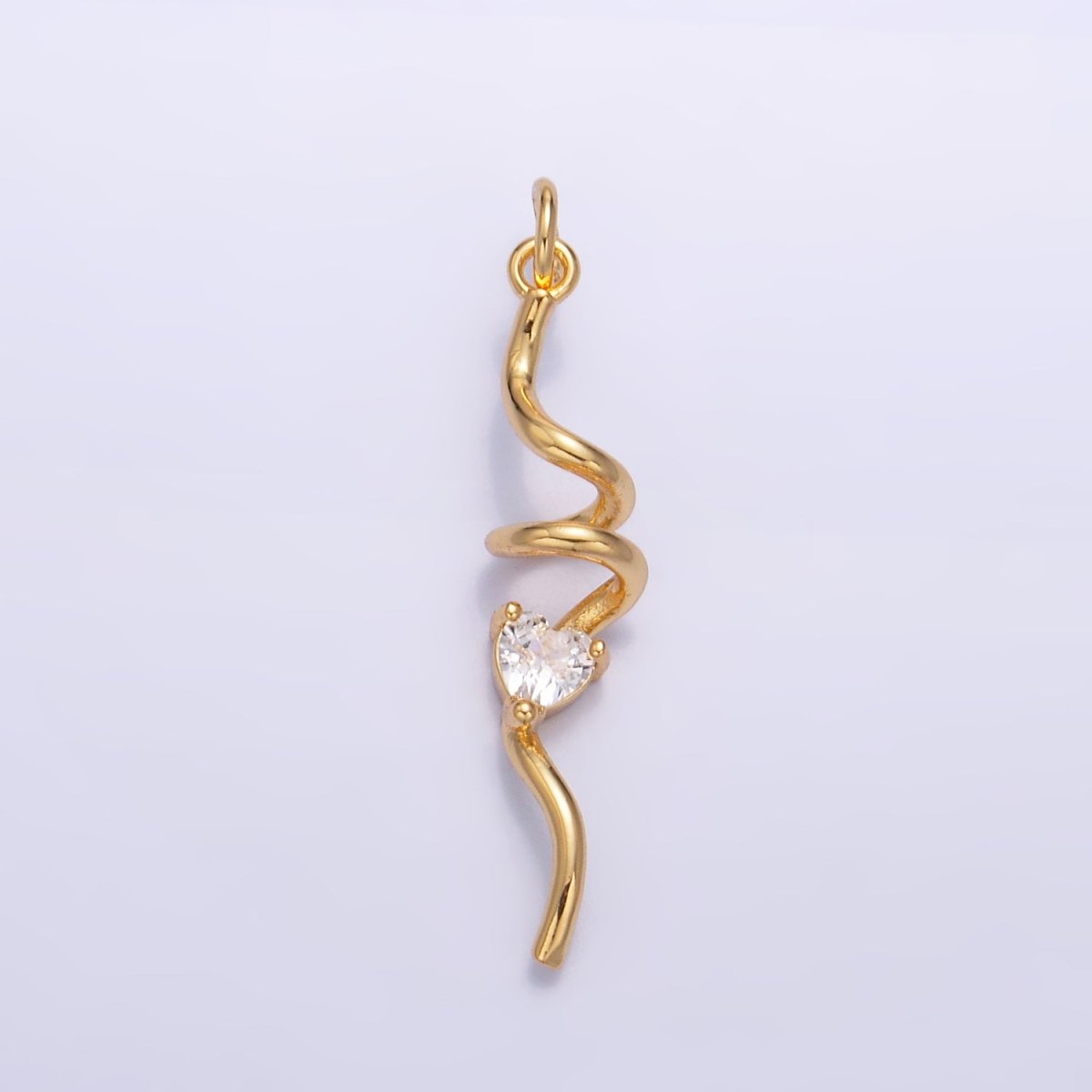 24K Gold Filled Clear Heart CZ Curled Bar Geometric Charm in Gold & Silver | W213