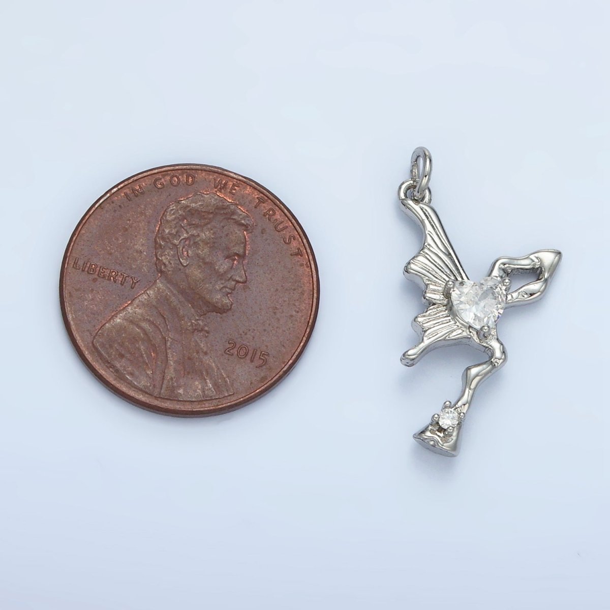 24K Gold Filled Clear Heart CZ Molten Butterfly Wings Charm in Gold & Silver | E385