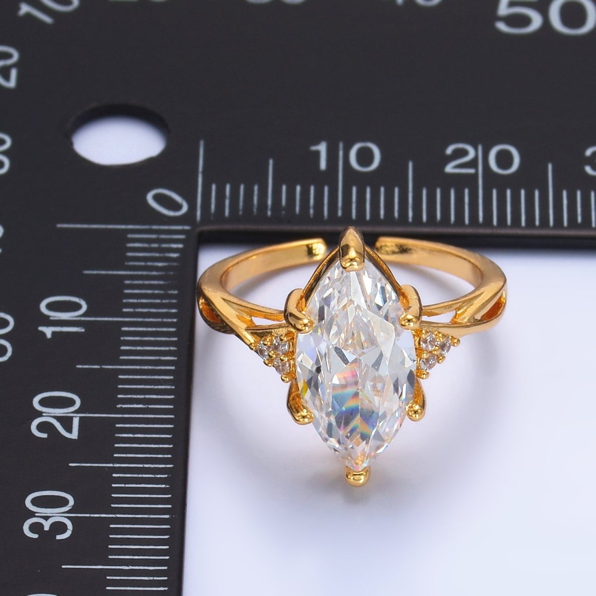 24K Gold Filled Clear Marquise CZ Micro Paved Solitaire Ring | O305 - DLUXCA