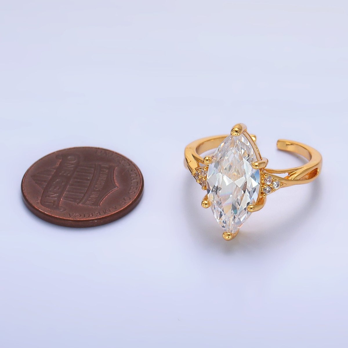 24K Gold Filled Clear Marquise CZ Micro Paved Solitaire Ring | O305 - DLUXCA