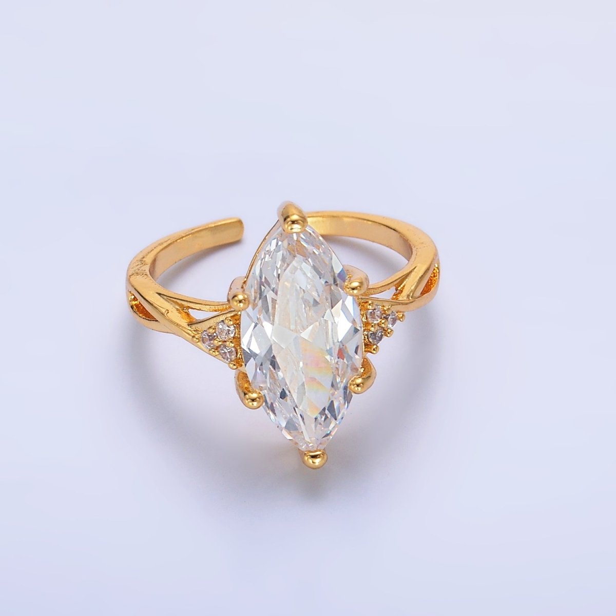 24K Gold Filled Clear Marquise CZ Micro Paved Solitaire Ring | O305 - DLUXCA