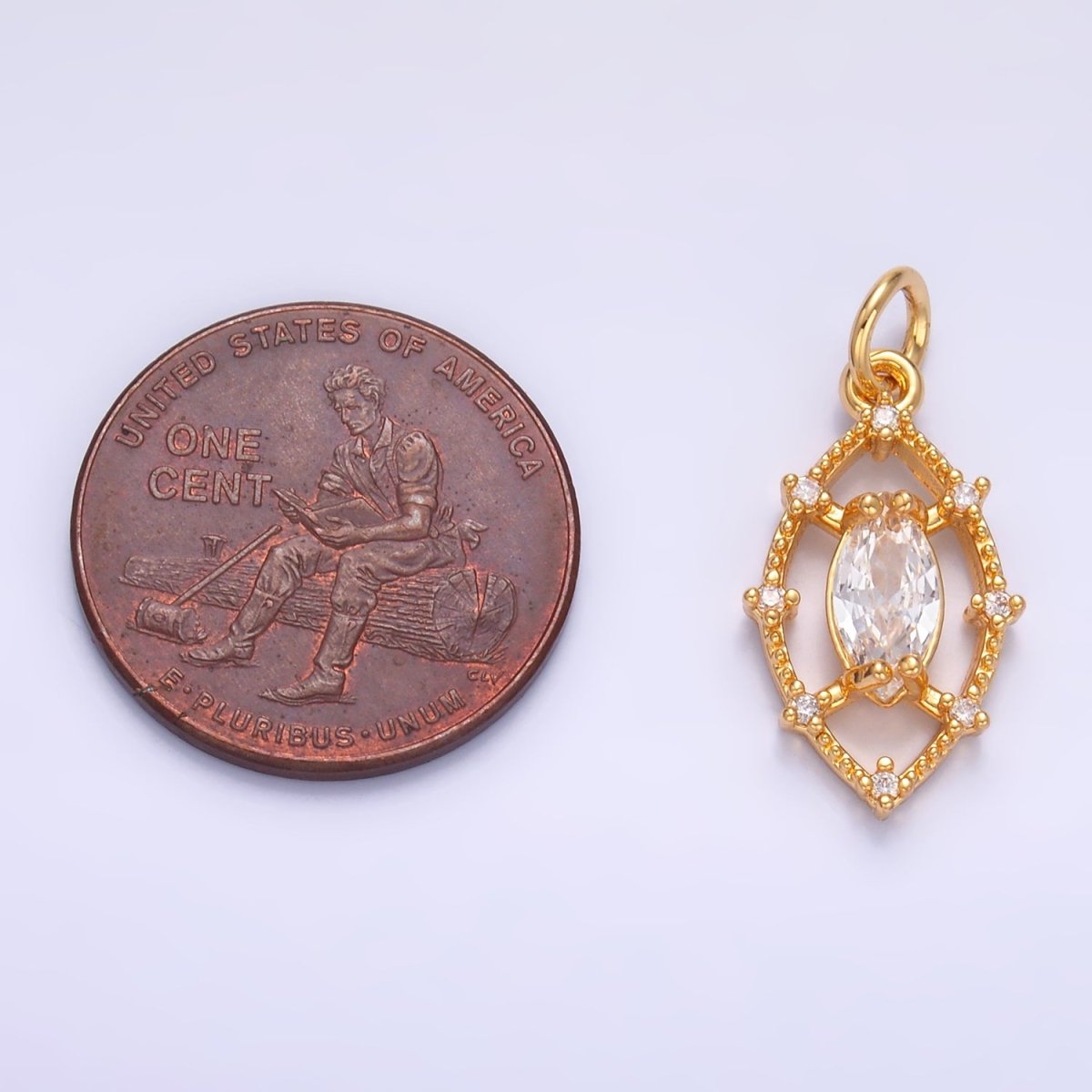 24K Gold Filled Clear Marquise CZ Open Dotted Outline Geometric Charm in Gold & Silver | W417