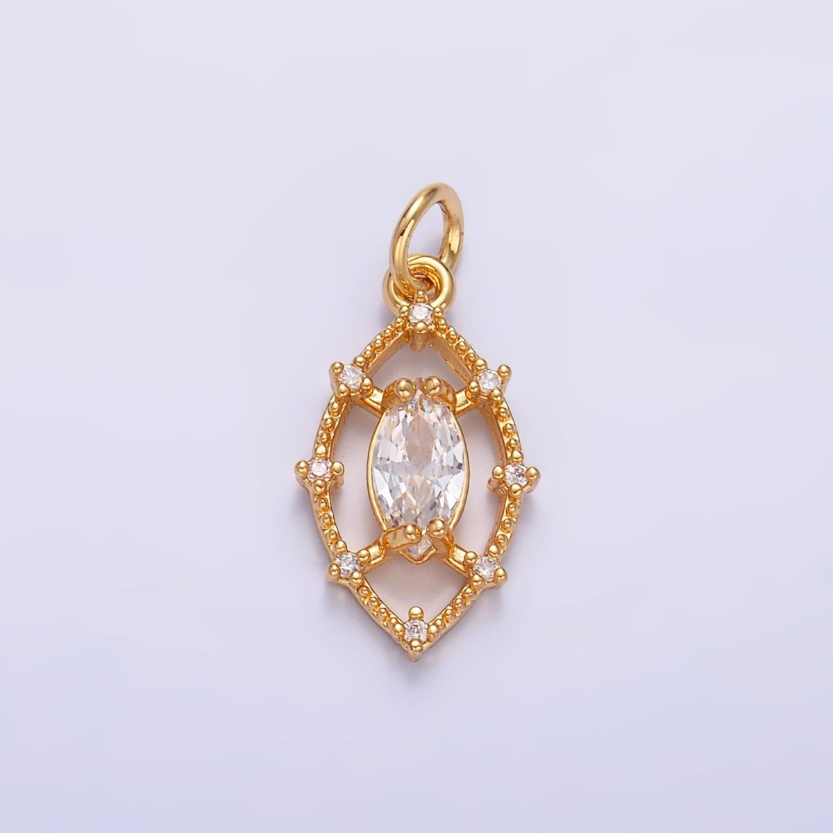 24K Gold Filled Clear Marquise CZ Open Dotted Outline Geometric Charm in Gold & Silver | W417