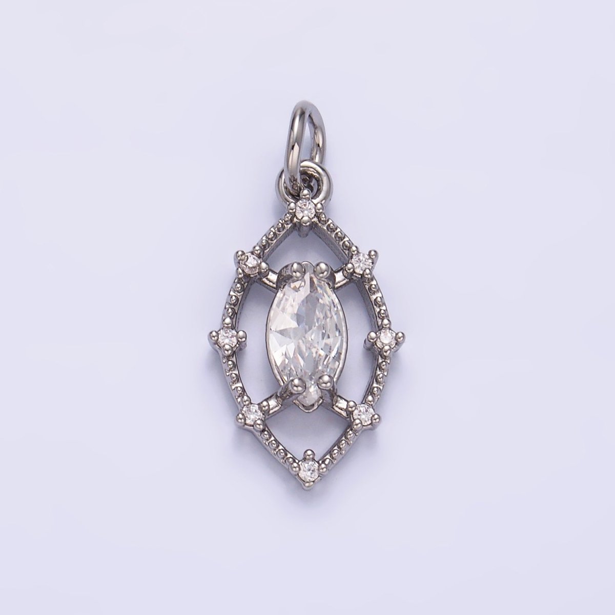 24K Gold Filled Clear Marquise CZ Open Dotted Outline Geometric Charm in Gold & Silver | W417