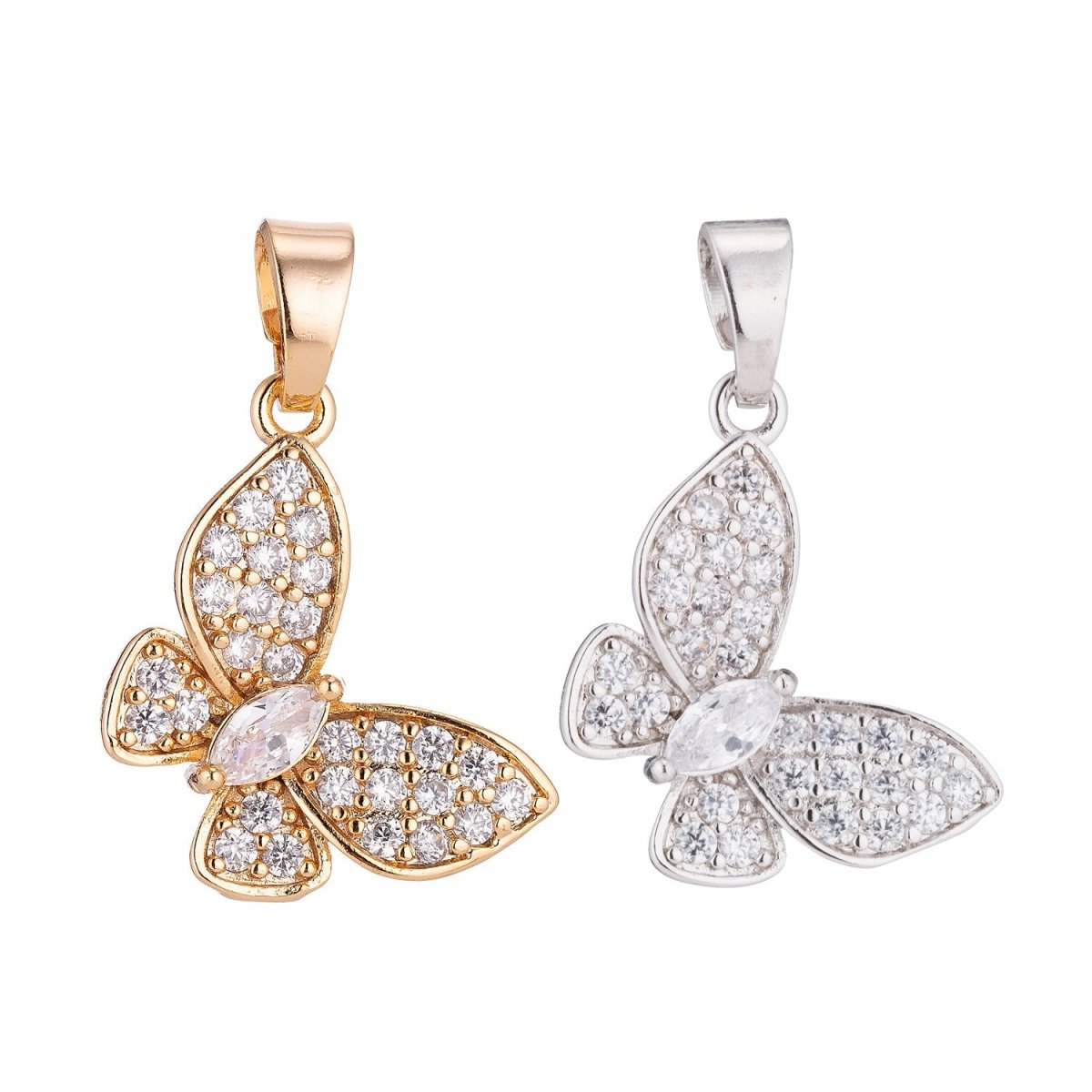 24K Gold Filled Clear Marquise Micro Paved CZ Butterfly Animal Pendant | H019