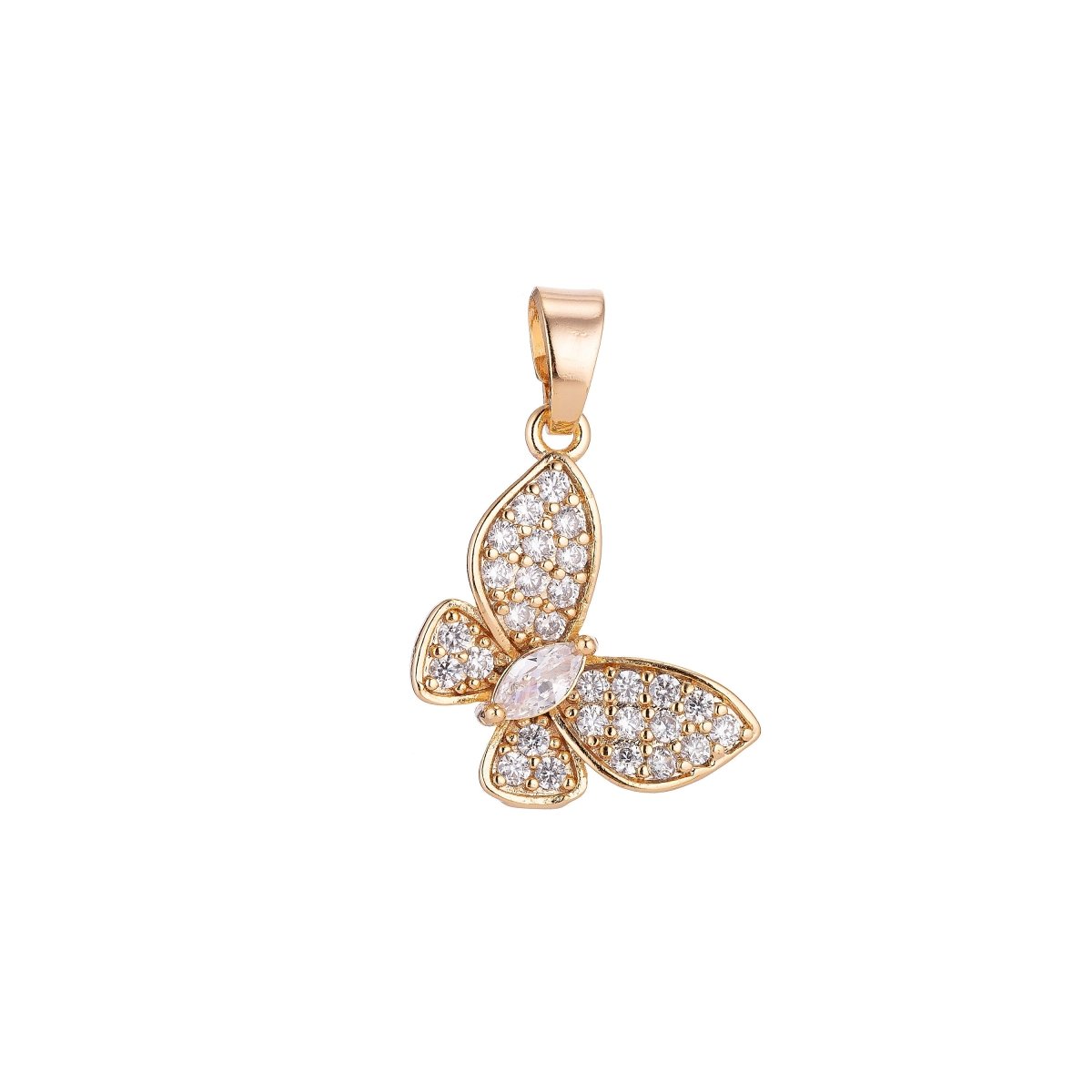 24K Gold Filled Clear Marquise Micro Paved CZ Butterfly Animal Pendant | H019