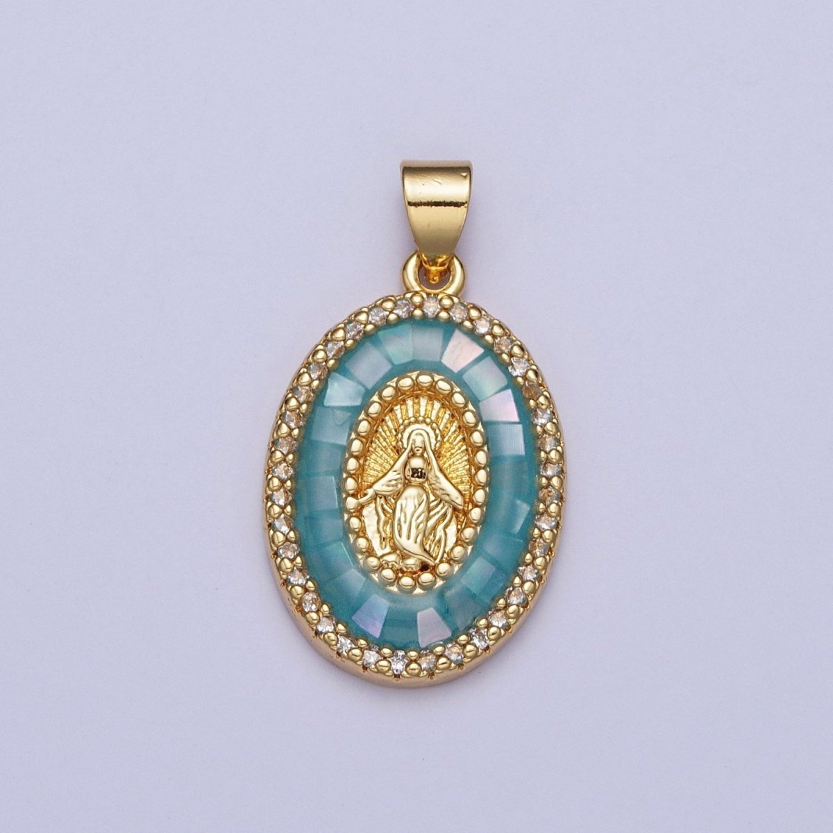 24K Gold Filled Clear Micro Pave Opal Mother Virgin Mary, Religious Miraculous Lady Guadalupe Pendant For Jewelry Making | X482-X487