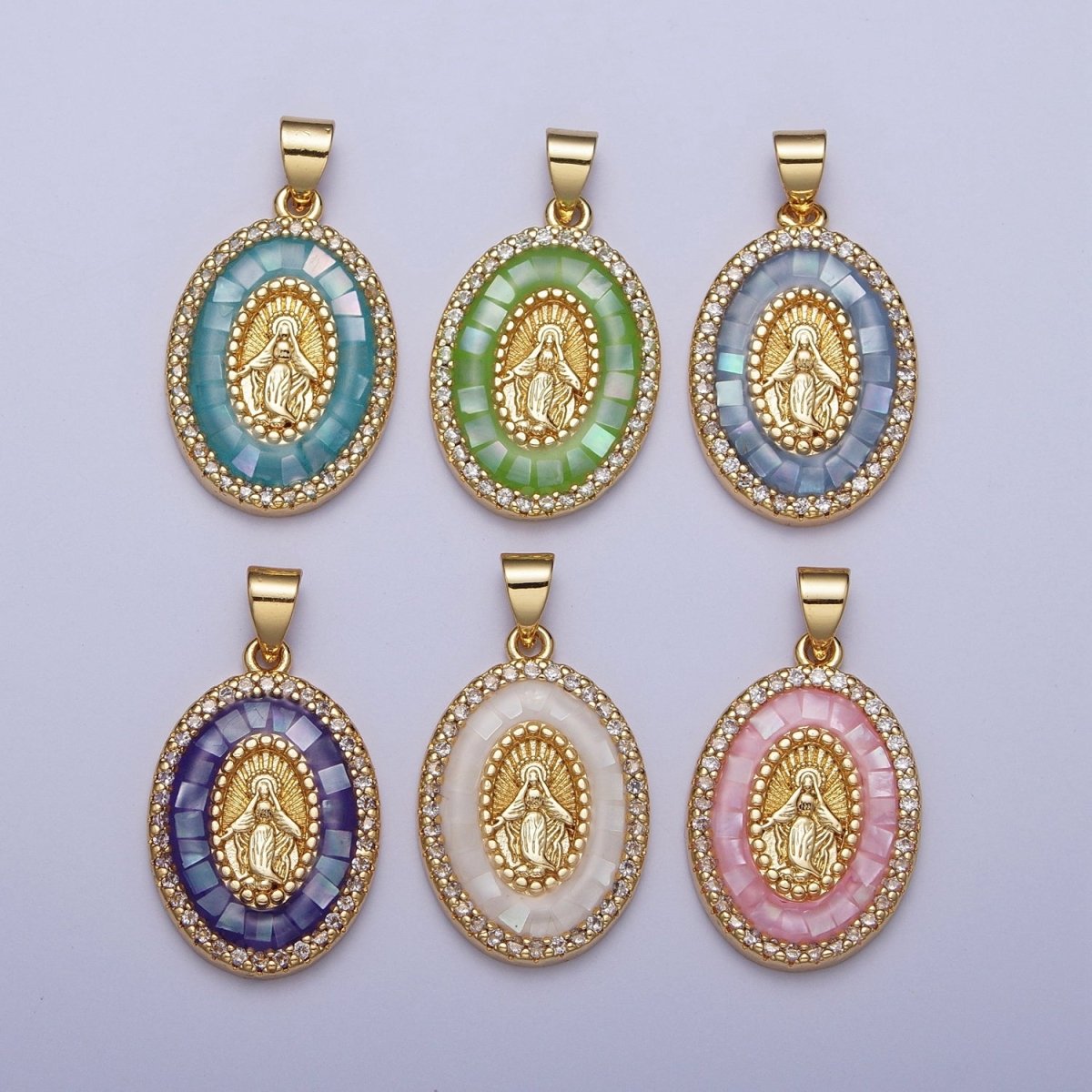 24K Gold Filled Clear Micro Pave Opal Mother Virgin Mary, Religious Miraculous Lady Guadalupe Pendant For Jewelry Making | X482-X487