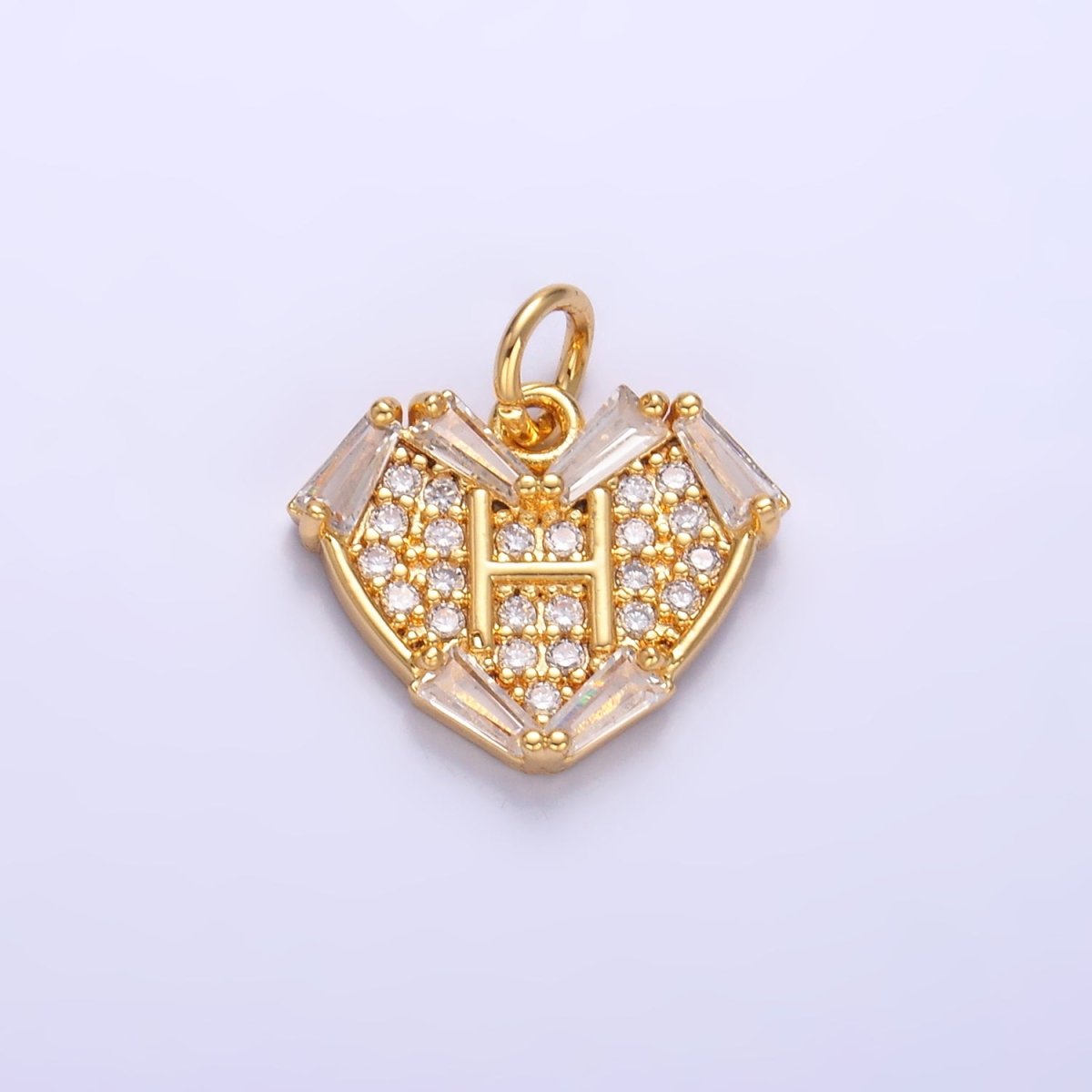 24K Gold Filled Clear Micro Paved Baguette CZ Heart Charm in Gold & Silver | W801