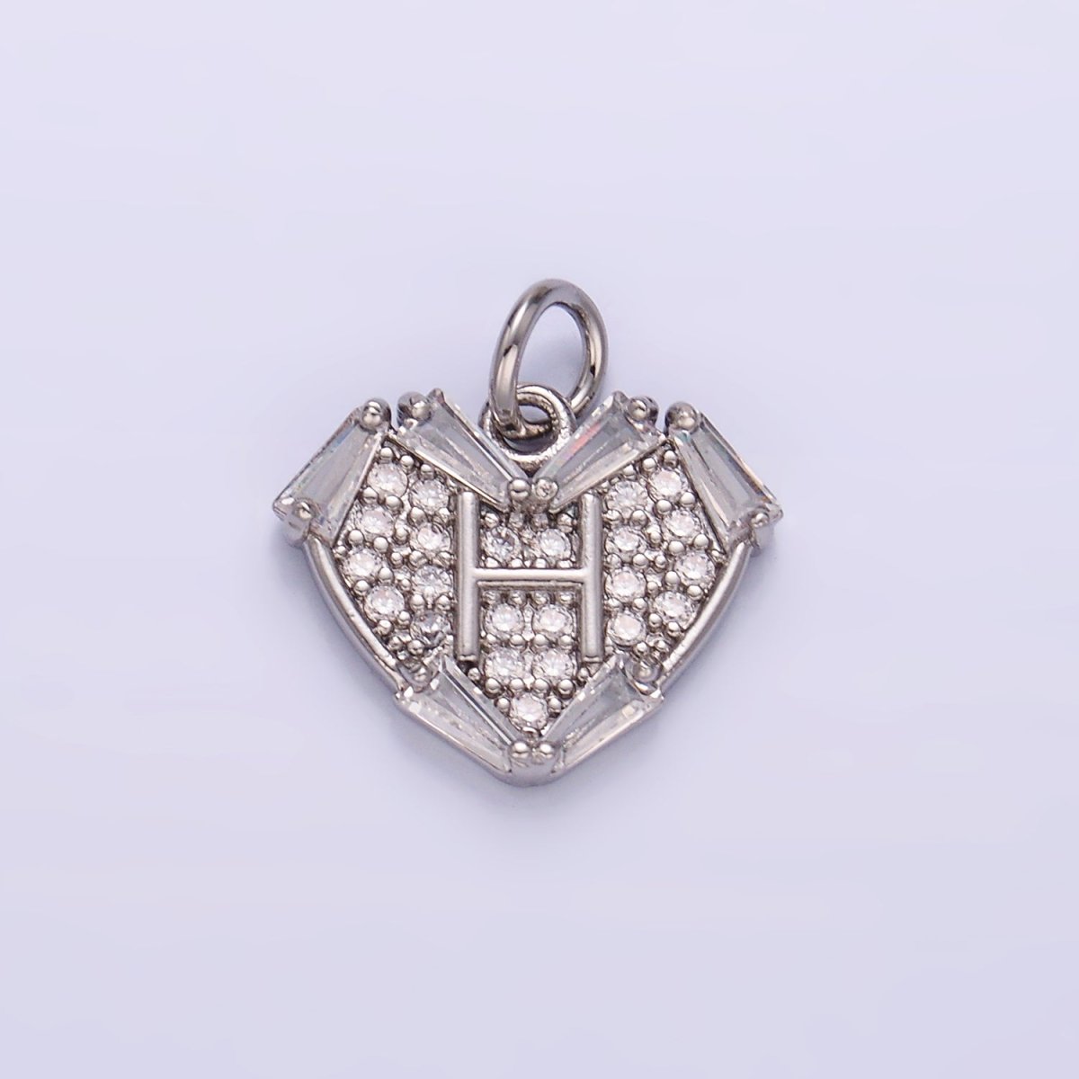 24K Gold Filled Clear Micro Paved Baguette CZ Heart Charm in Gold & Silver | W801