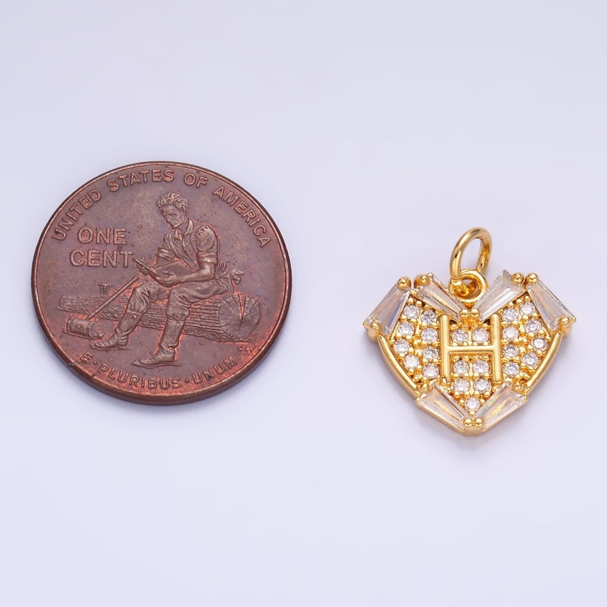 24K Gold Filled Clear Micro Paved Baguette CZ Heart Charm in Gold & Silver | W801