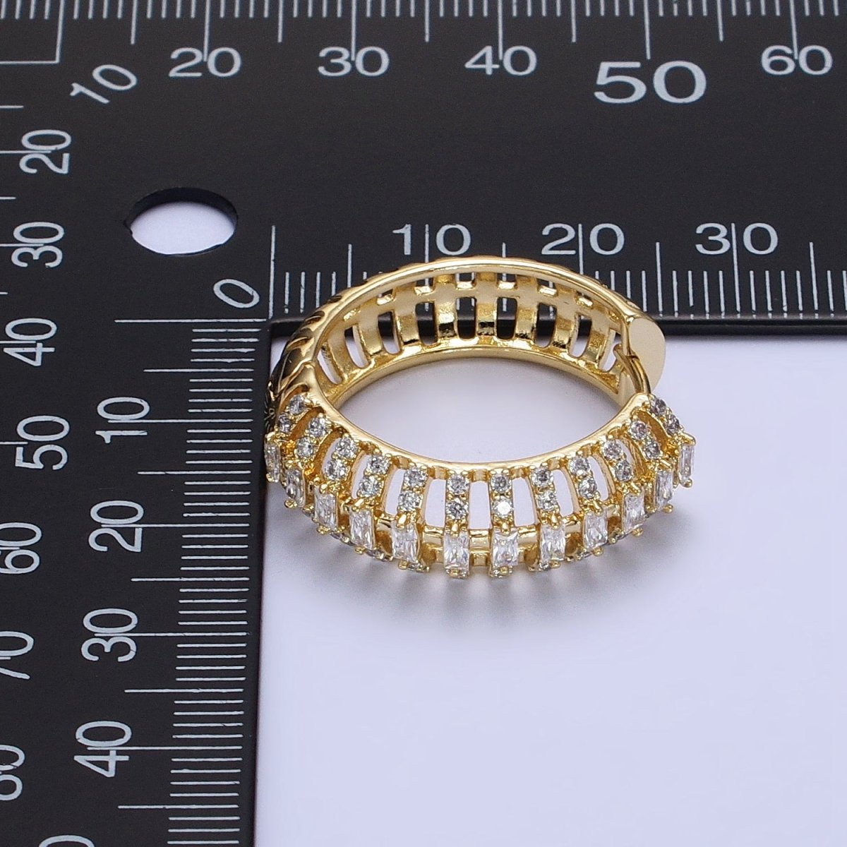 24K Gold Filled Clear Micro Paved Bar 25mm Hoop Earrings | AB337 - DLUXCA