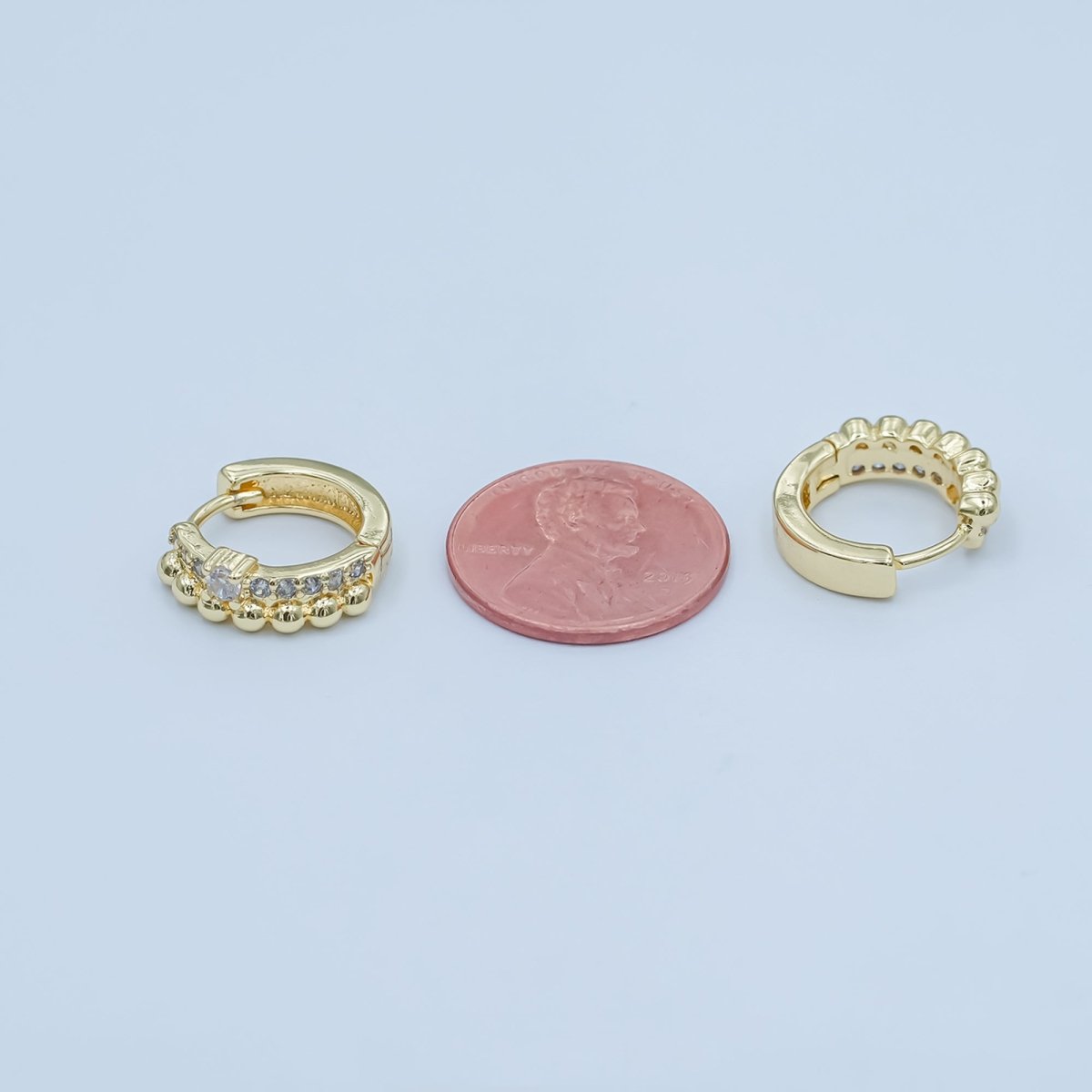 24K Gold Filled Clear Micro Paved CZ Dotted Huggie Earrings Set | AB1063 - DLUXCA