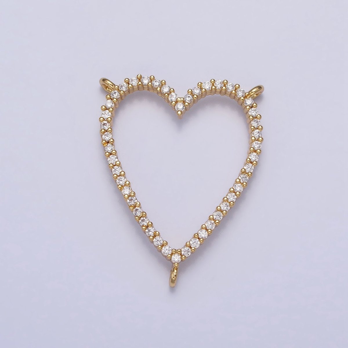 24K Gold Filled Clear Micro Paved CZ Heart Link Triple Three Way Connector Centerpiece for Necklace | AA807 - DLUXCA