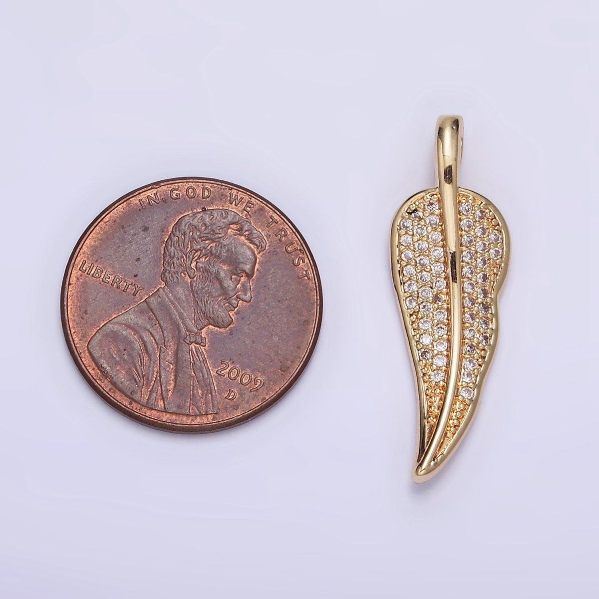 24K Gold Filled Clear Micro Paved CZ Natural Leaf Pendant | AA600 - DLUXCA