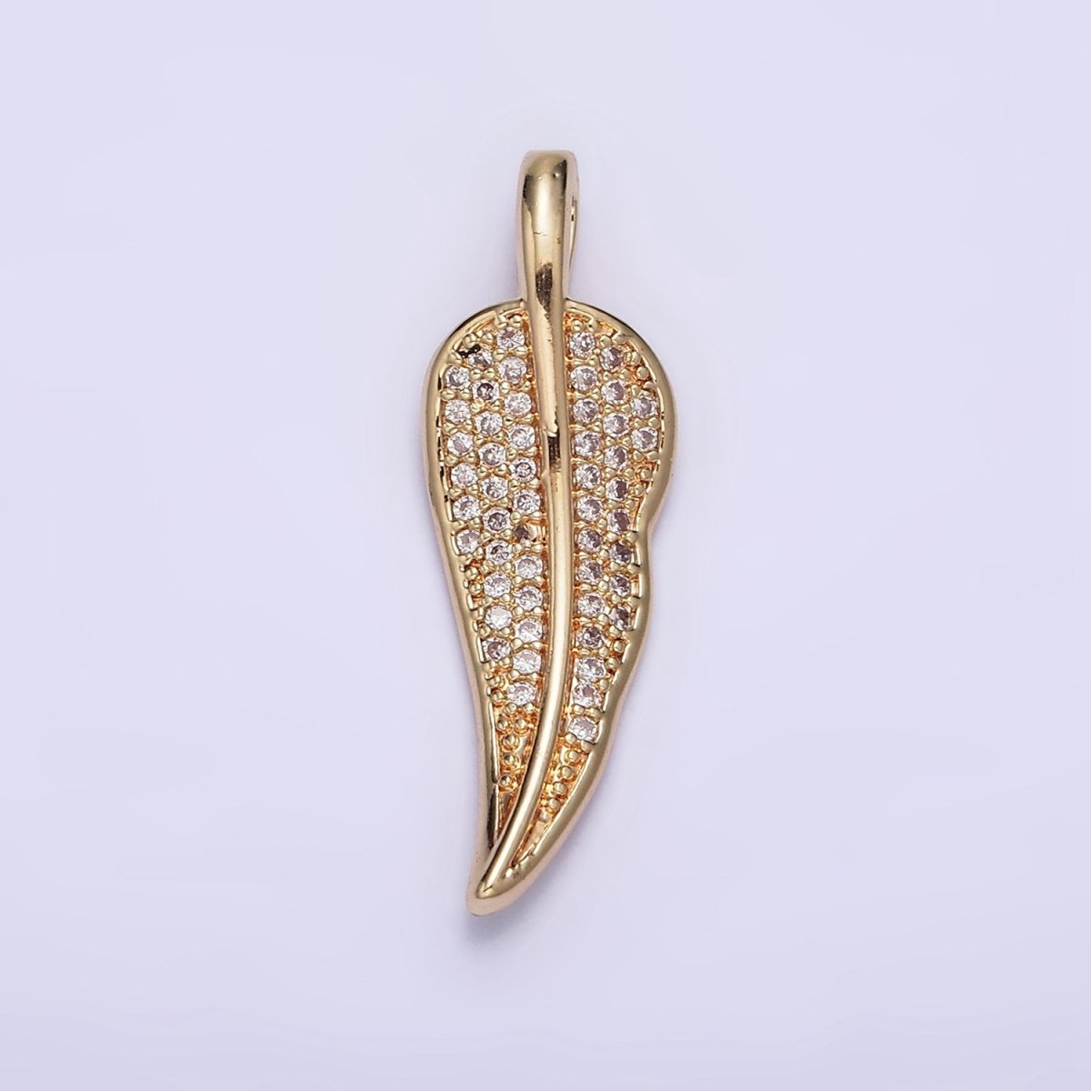24K Gold Filled Clear Micro Paved CZ Natural Leaf Pendant | AA600 - DLUXCA