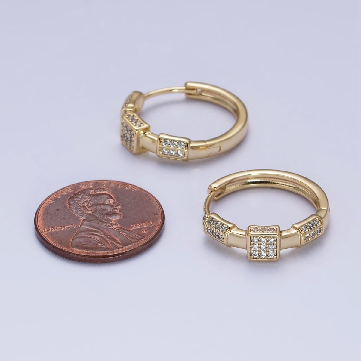 24K Gold Filled Clear Micro Paved Geometric Square Edged Bar 20mm Hoop Earrings | AB311 - DLUXCA