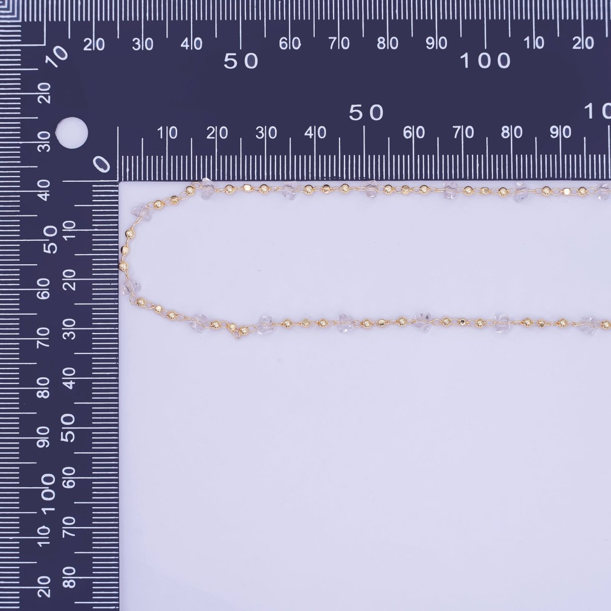 24K Gold Filled Clear Multifaceted Crystal Bead Ball Unfinished Chain by Yard | Roll - 1657 - DLUXCA