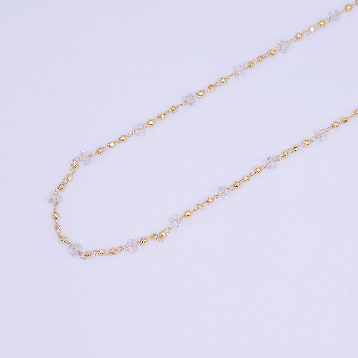 24K Gold Filled Clear Multifaceted Crystal Bead Ball Unfinished Chain by Yard | Roll - 1657 - DLUXCA