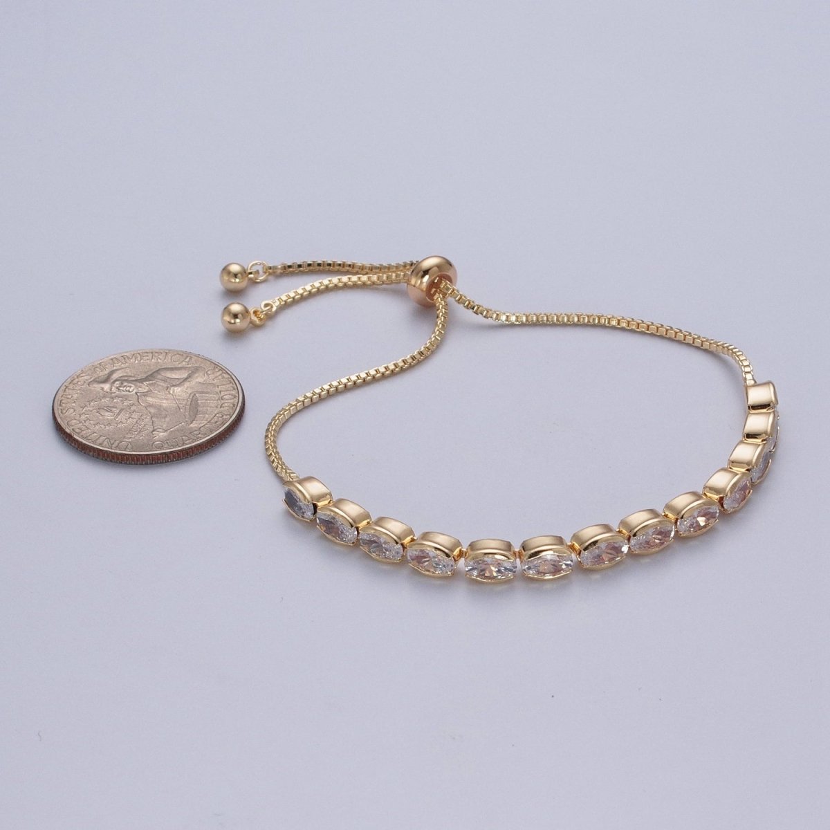 24K Gold Filled Clear Oval Cubic Zirconia Adjustable Bracelet Chain | WA-1003 Clearance Pricing - DLUXCA