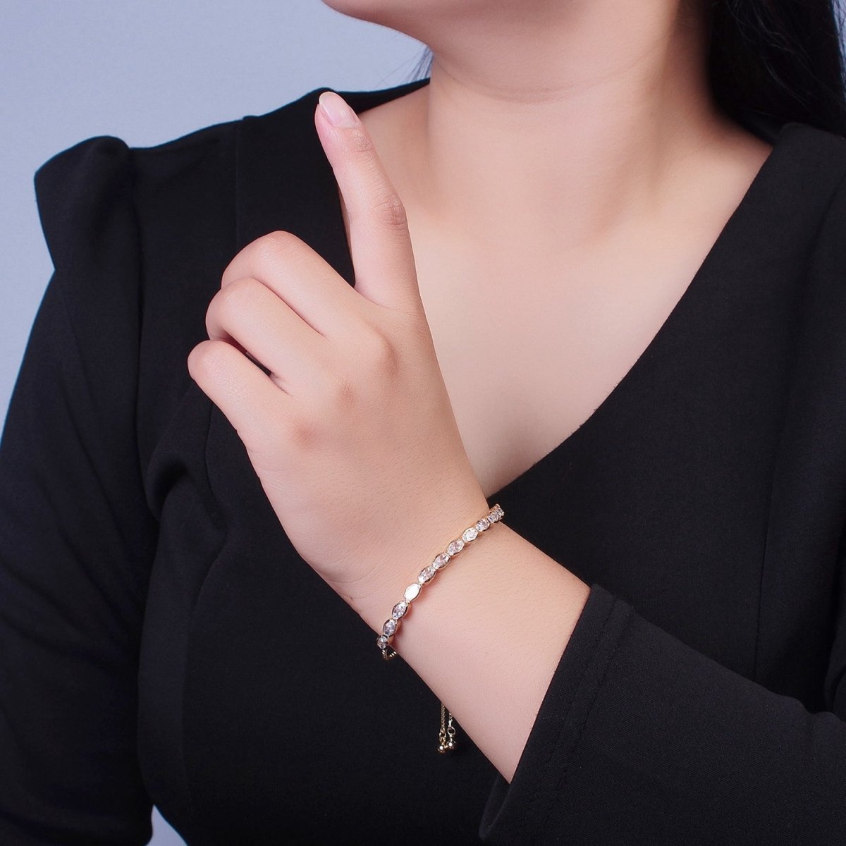 24K Gold Filled Clear Oval Cubic Zirconia Adjustable Bracelet Chain | WA-1003 Clearance Pricing - DLUXCA