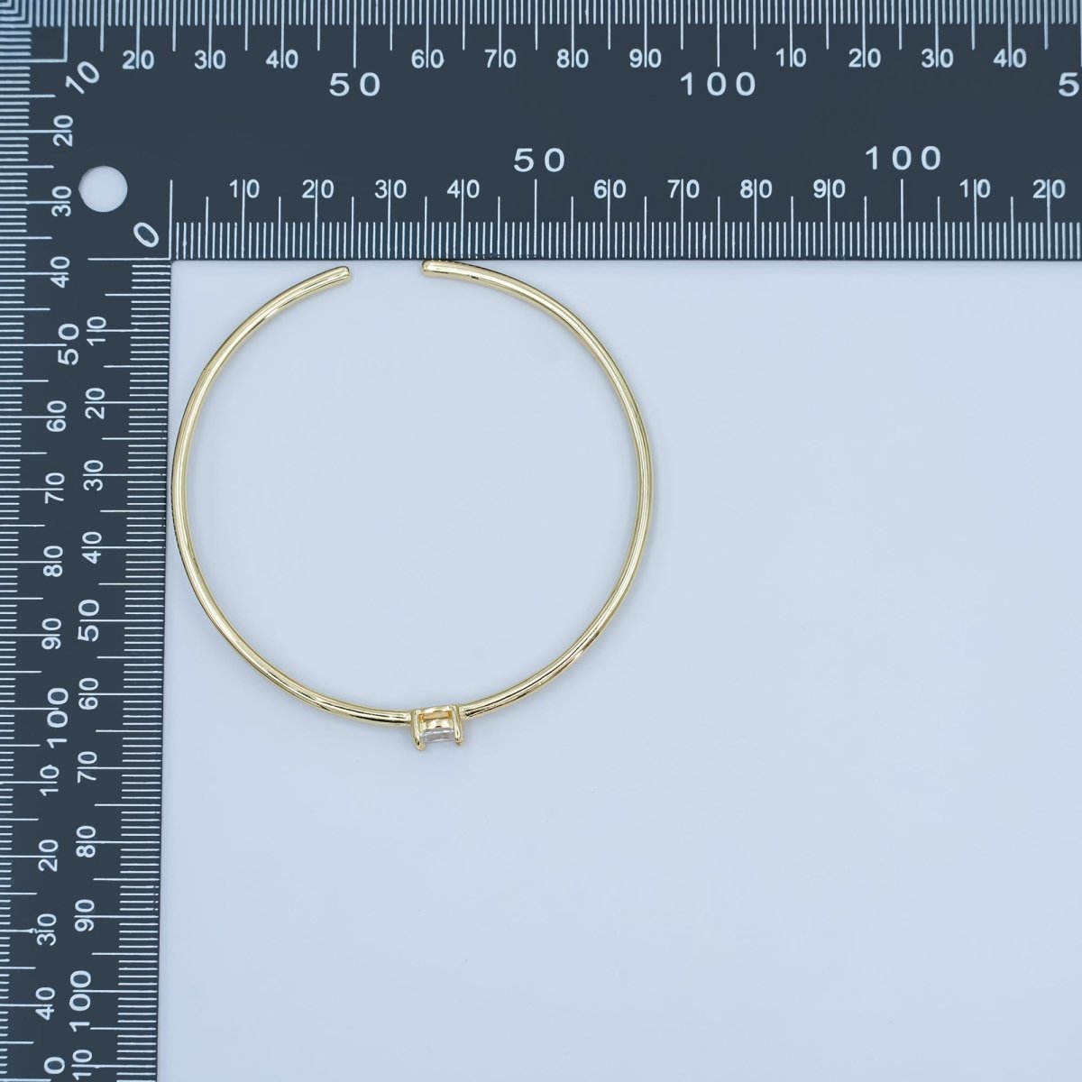 24K Gold Filled Clear Oval CZ Solitaire Cuff Bracelet | WA - 3043 - DLUXCA