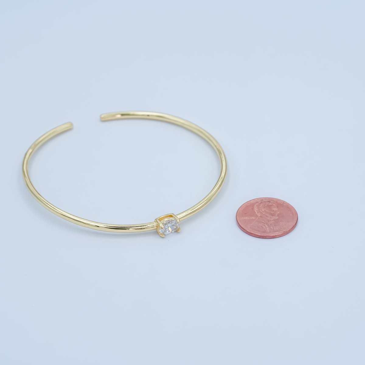 24K Gold Filled Clear Oval CZ Solitaire Cuff Bracelet | WA - 3043 - DLUXCA
