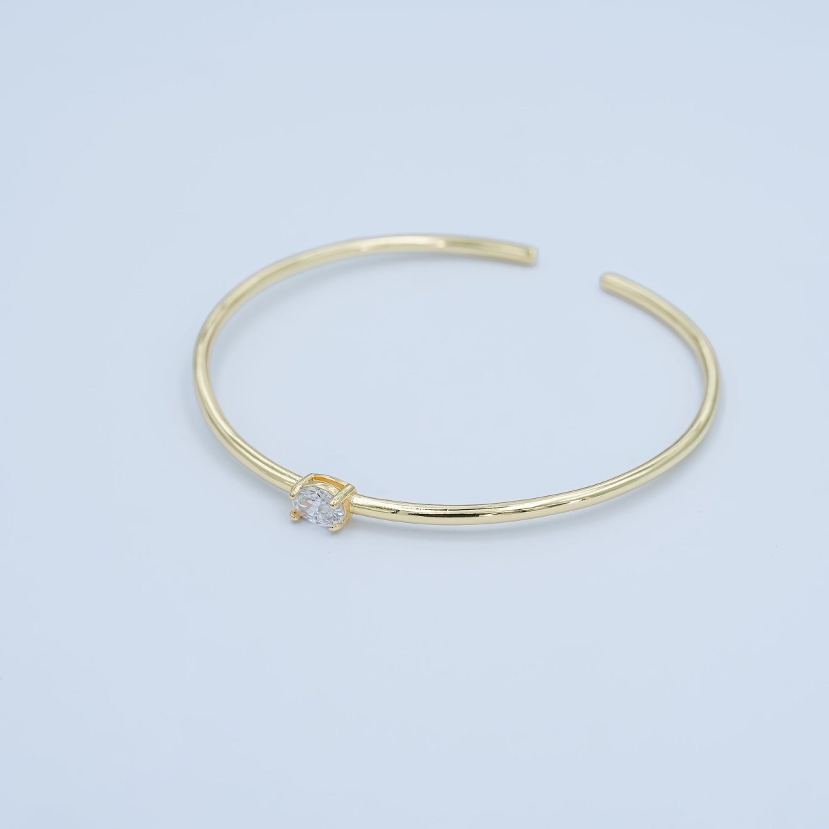 24K Gold Filled Clear Oval CZ Solitaire Cuff Bracelet | WA - 3043 - DLUXCA