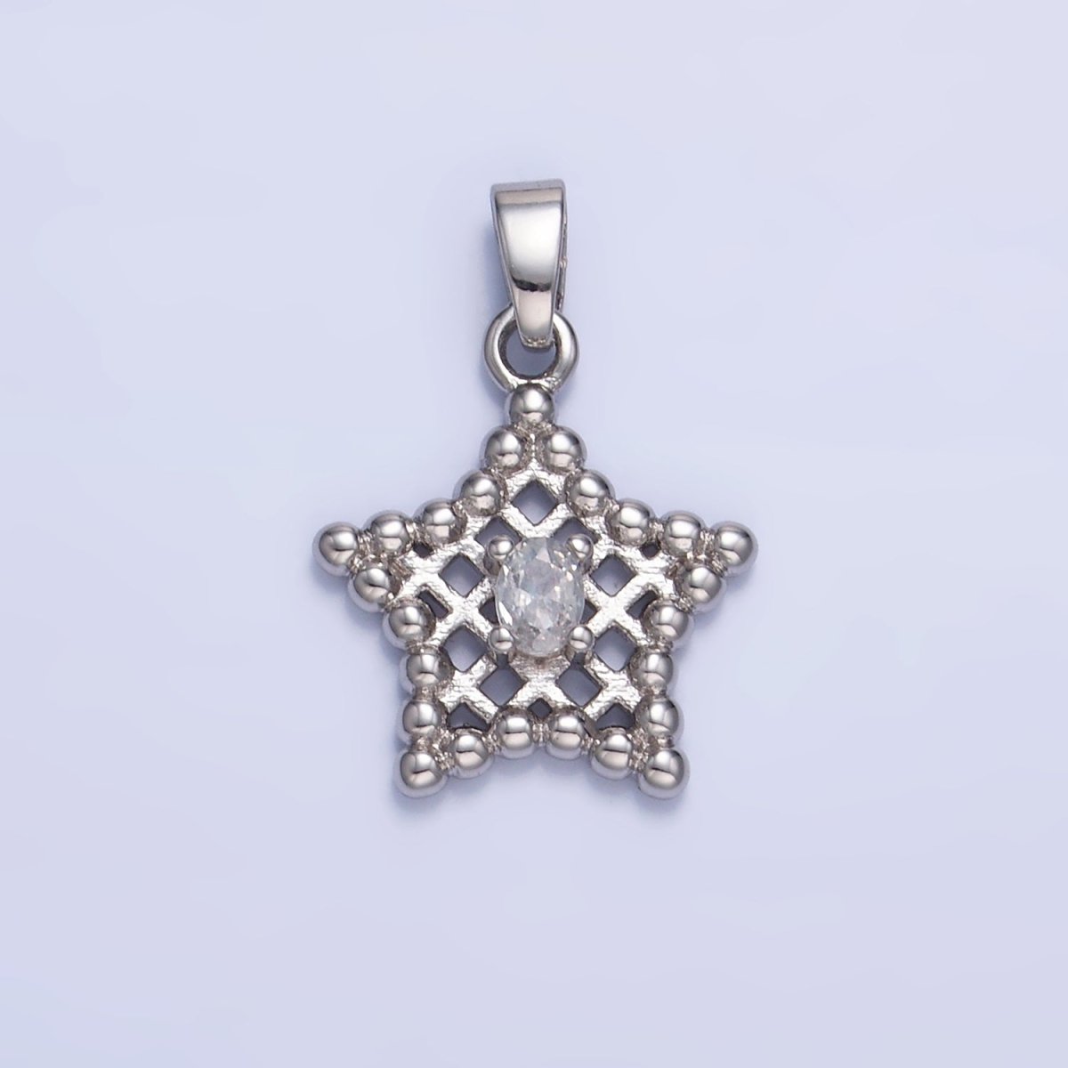 24K Gold Filled Clear, Pink CZ Beaded Ball Celestial Star Pendant in Gold & Silver | AA1429 AA1430