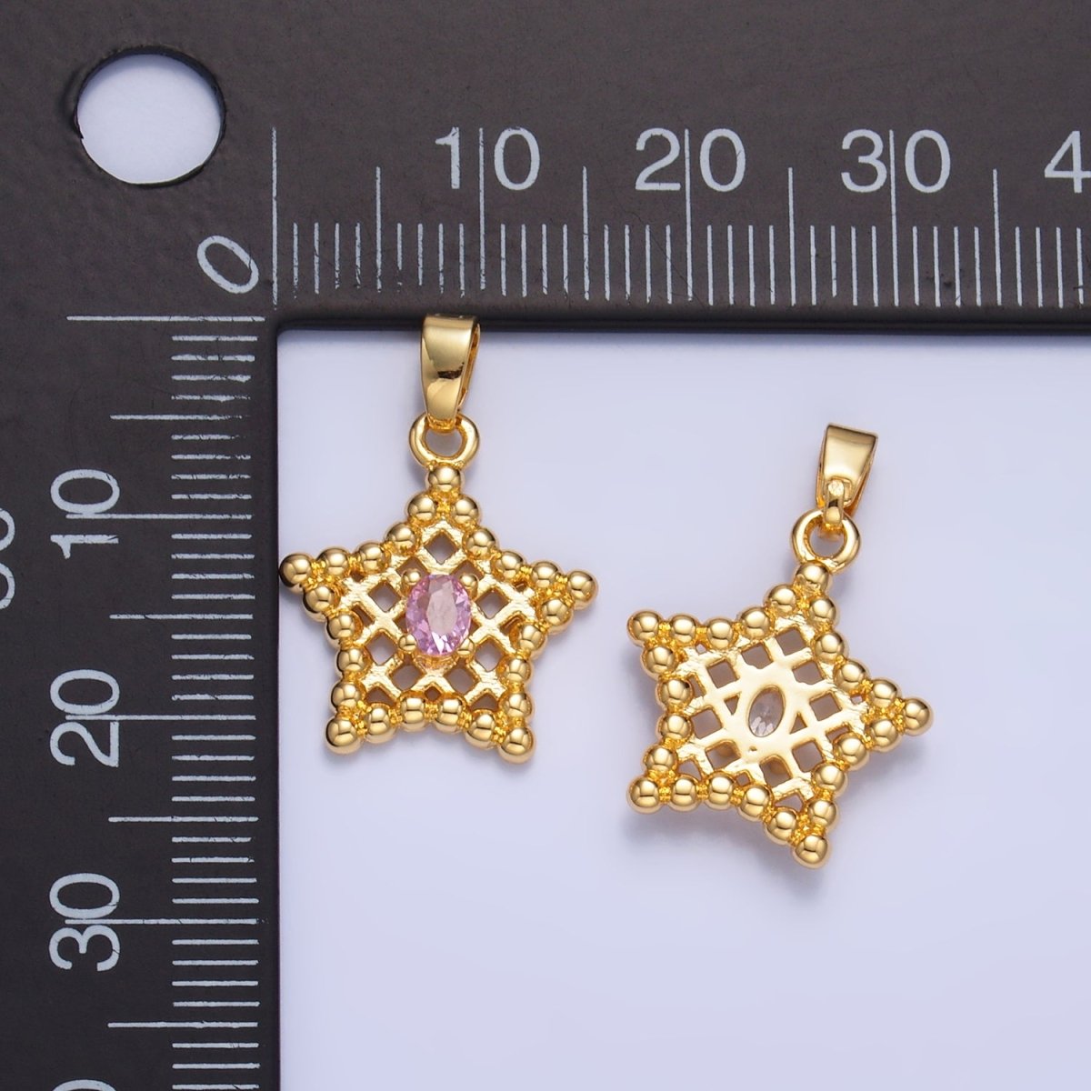 24K Gold Filled Clear, Pink CZ Beaded Ball Celestial Star Pendant in Gold & Silver | AA1429 AA1430