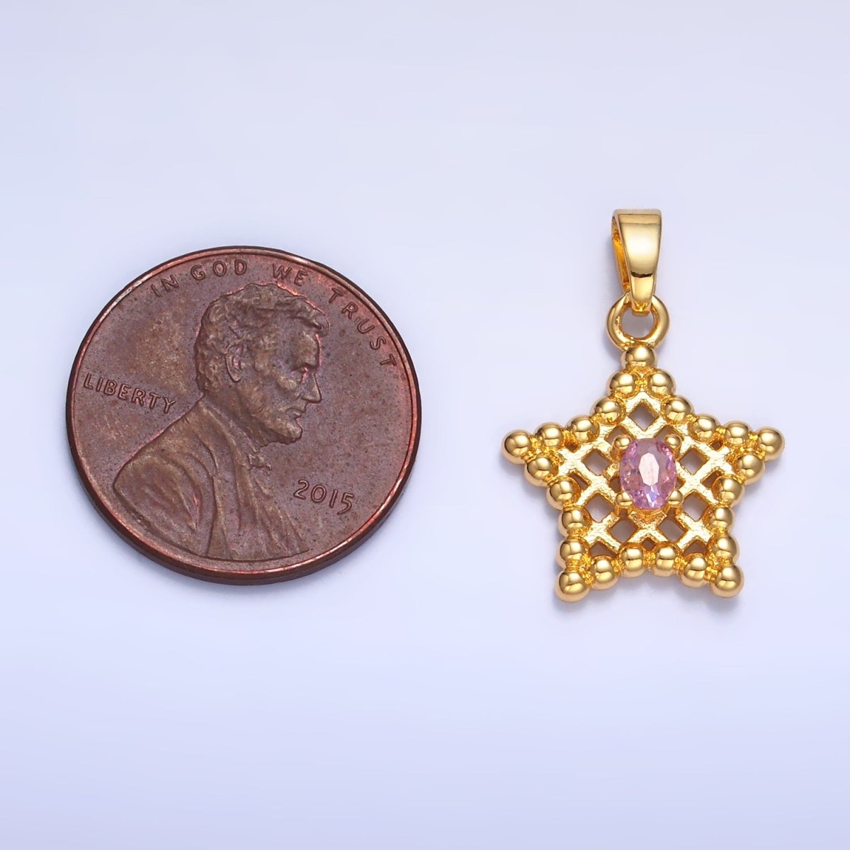 24K Gold Filled Clear, Pink CZ Beaded Ball Celestial Star Pendant in Gold & Silver | AA1429 AA1430