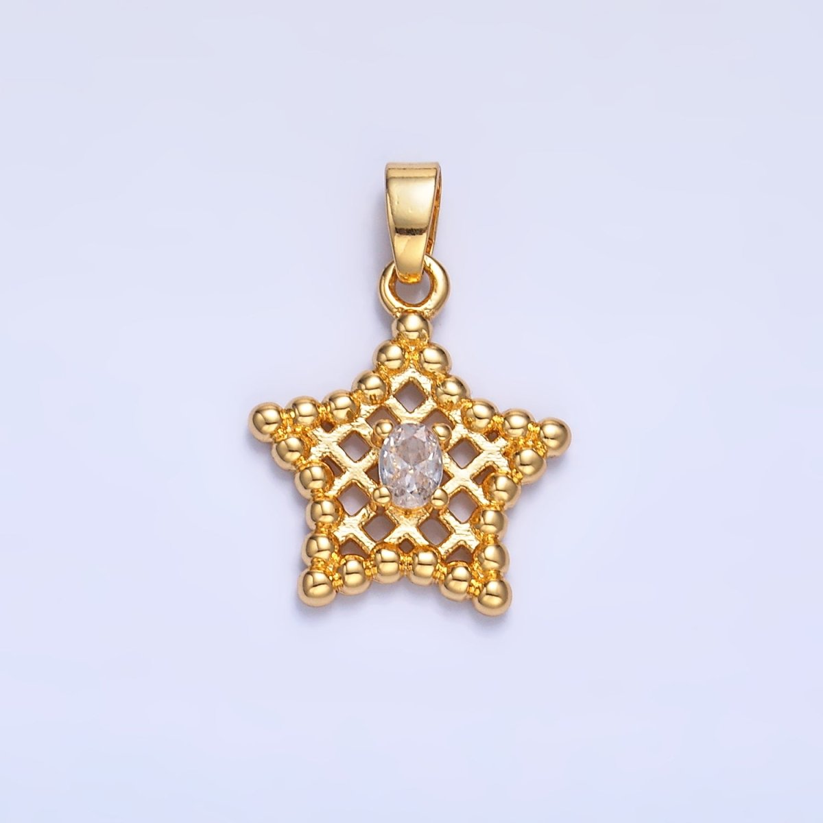 24K Gold Filled Clear, Pink CZ Beaded Ball Celestial Star Pendant in Gold & Silver | AA1429 AA1430
