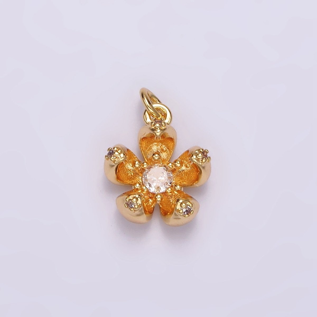 24K Gold Filled Clear, Pink CZ Flower Charm | AG547 AG548