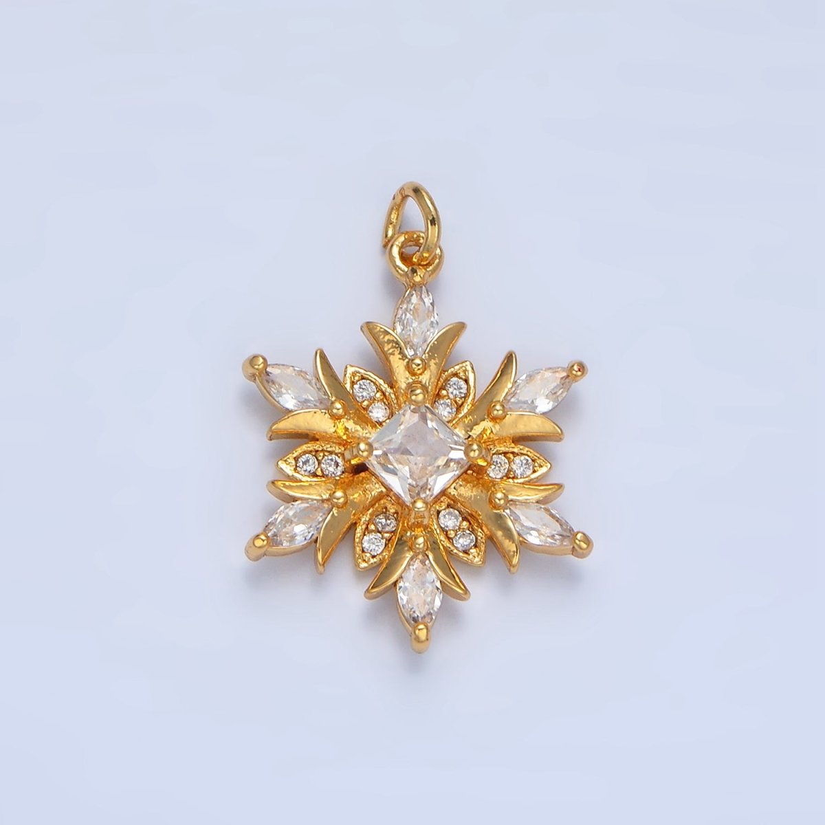 24K Gold Filled Clear, Pink CZ Micro Paved Flower Charm | W081
