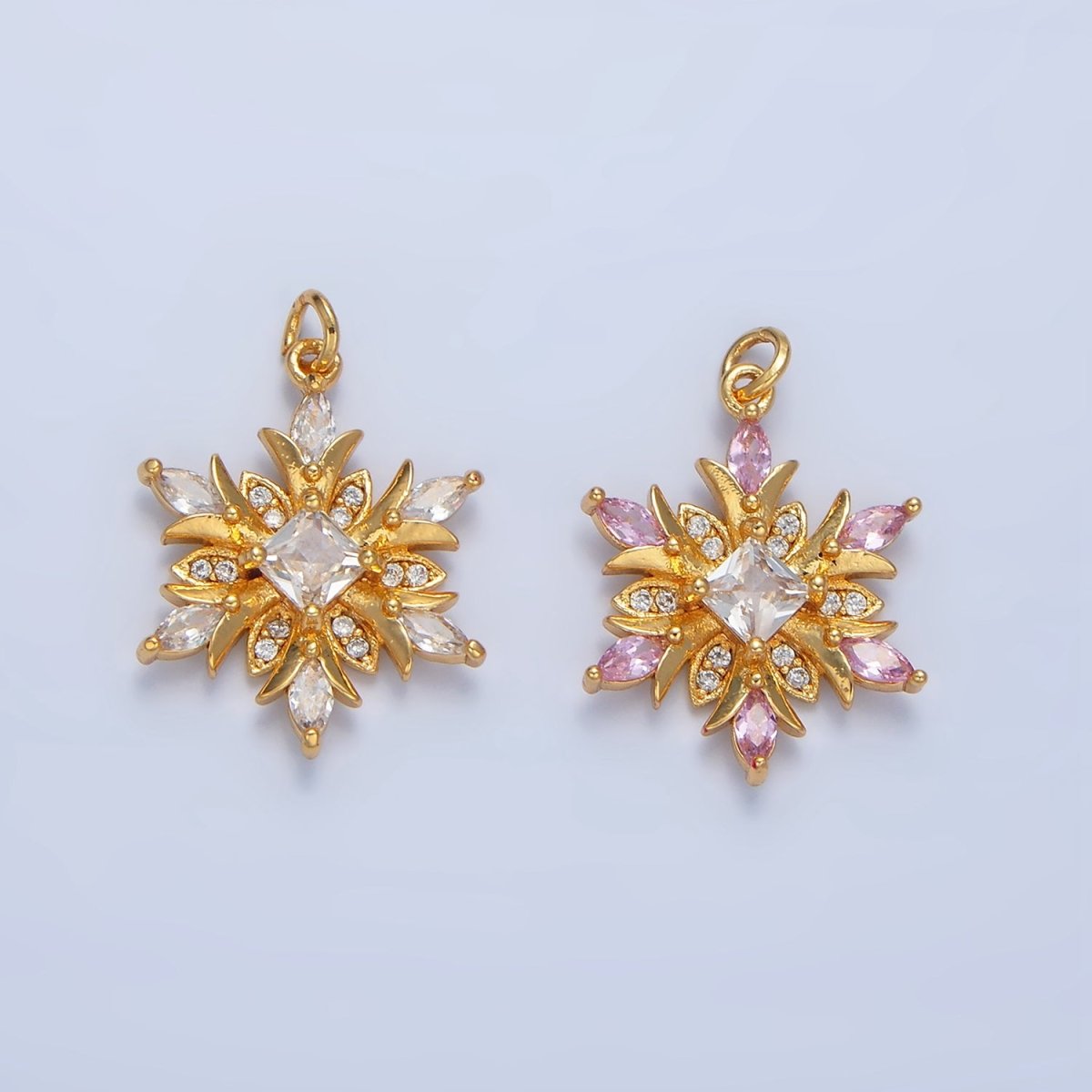24K Gold Filled Clear, Pink CZ Micro Paved Flower Charm | W081