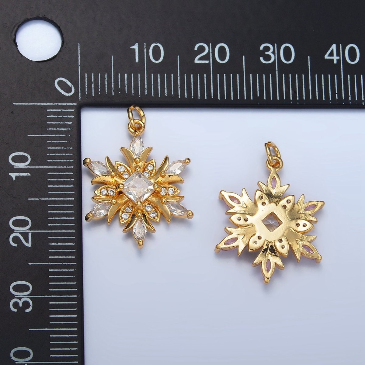 24K Gold Filled Clear, Pink CZ Micro Paved Flower Charm | W081